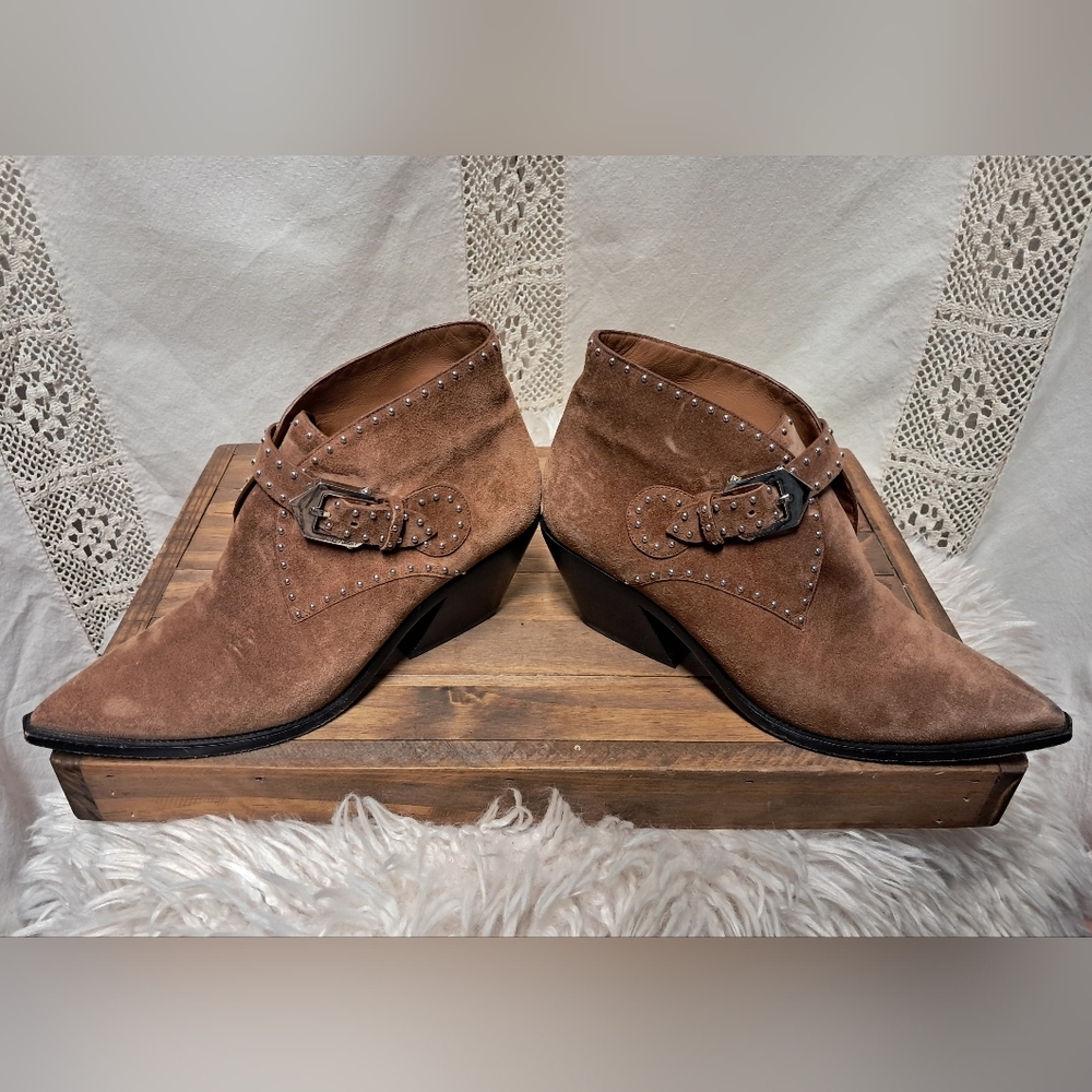 Givenchy Brown Ankle Western Boots with Studded Buckle Size 8.5 - Picture 5 of 6